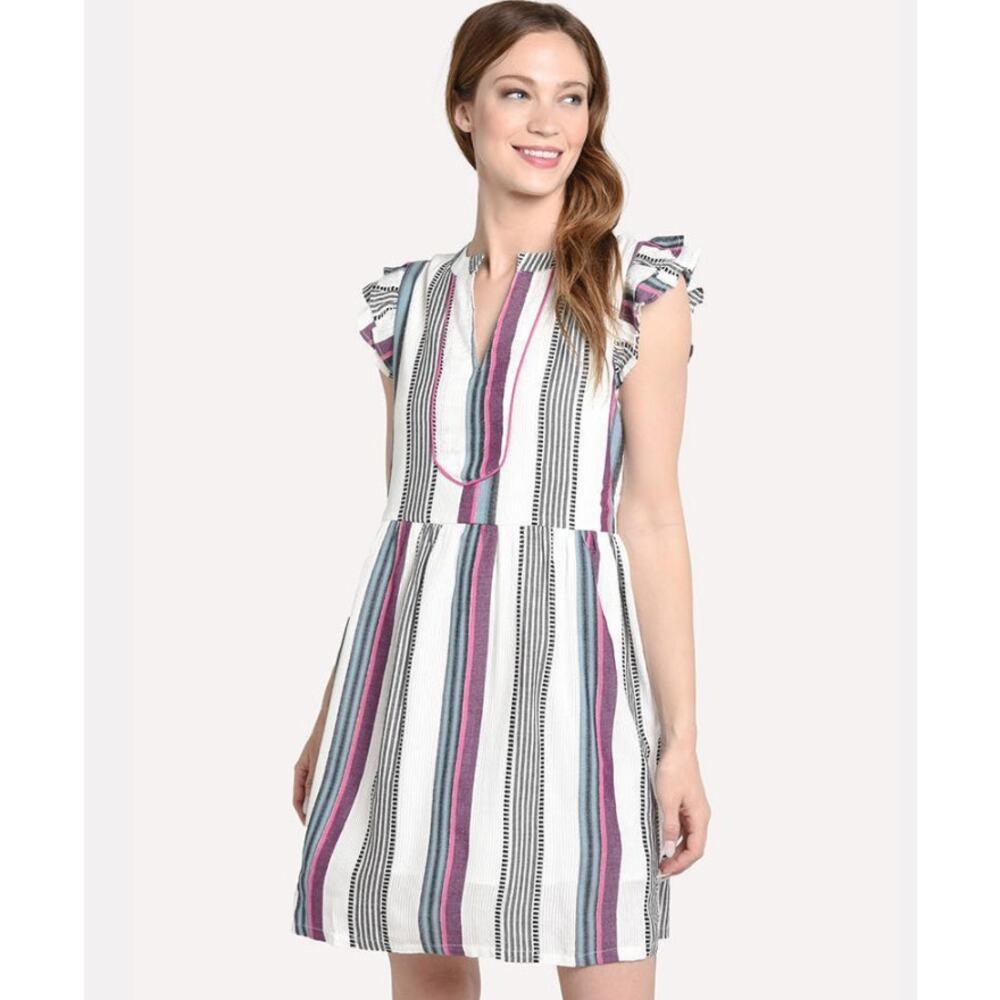 Anthropologie Thml Women's Striped Flutter Sleeve Mini Dress Multicolor‎ Medium